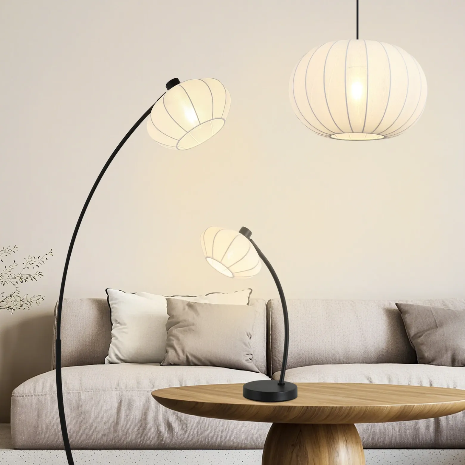 Lámpara de pie Radiant, negro/blanco, altura 156 cm, metal/tela