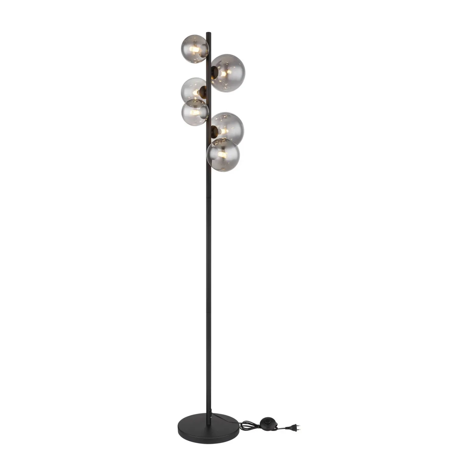 Lámpara de pie Riha, altura 155 cm, negro/color humo, 6 luces.