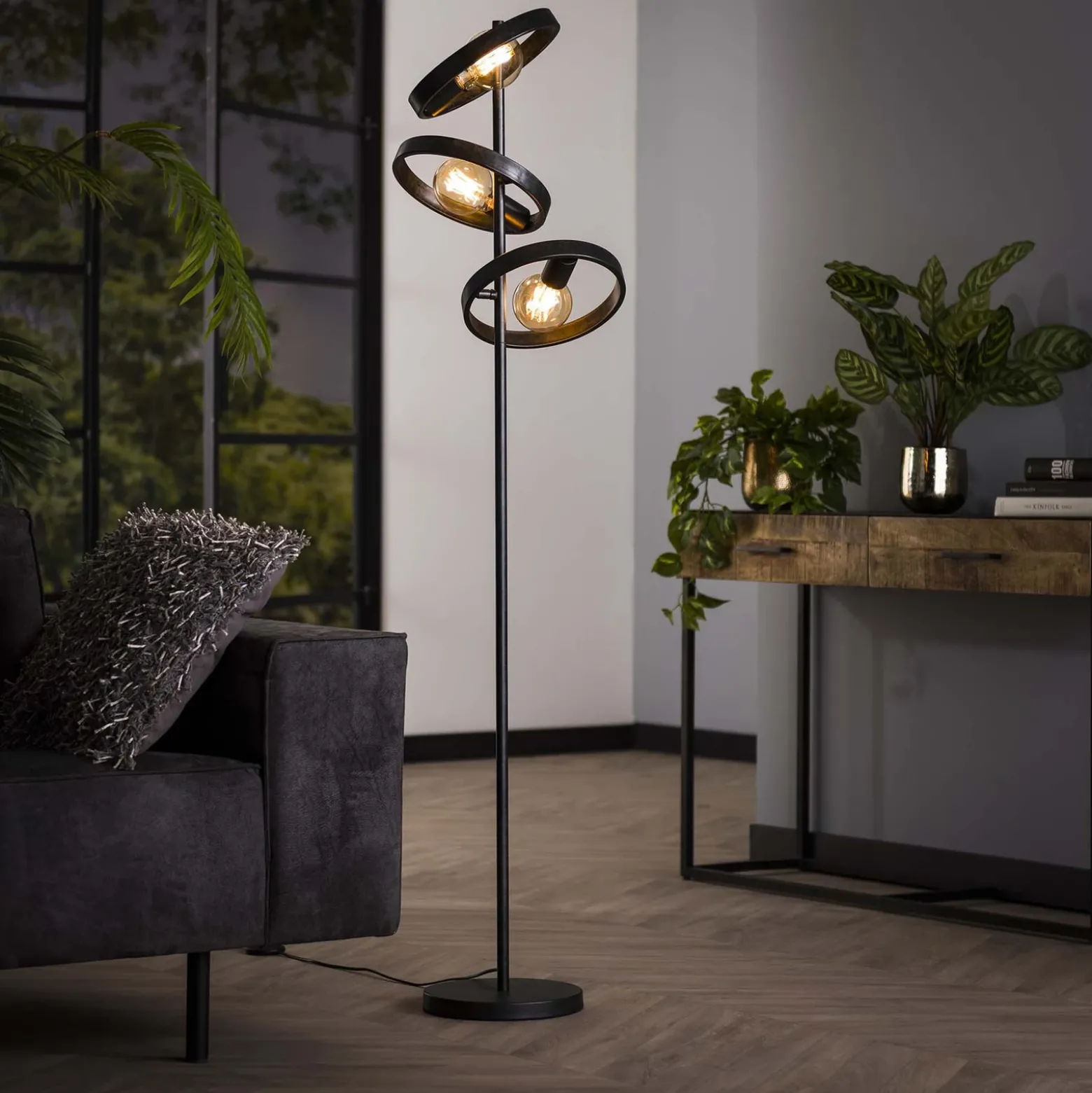 Lámpara de pie Ringelbach, 3 luces, antracita, metal, E27