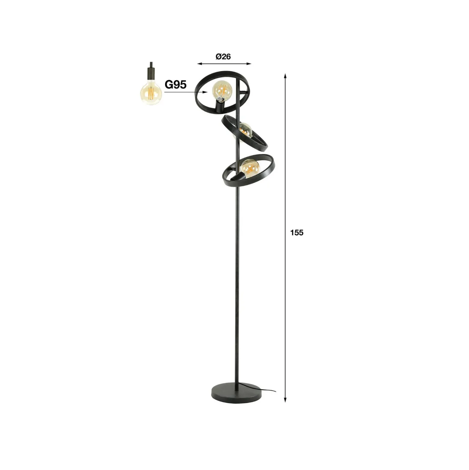 Lámpara de pie Ringelbach, 3 luces, antracita, metal, E27