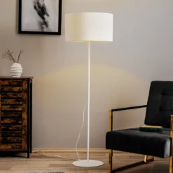 Lámpara de pie Roller, blanco/dorado, altura 145 cm