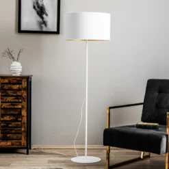 Lámpara de pie Roller, blanco/dorado, altura 145 cm