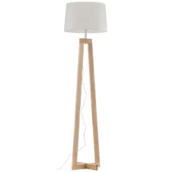 Lámpara de pie Sacha LS de madera y textil, blanco