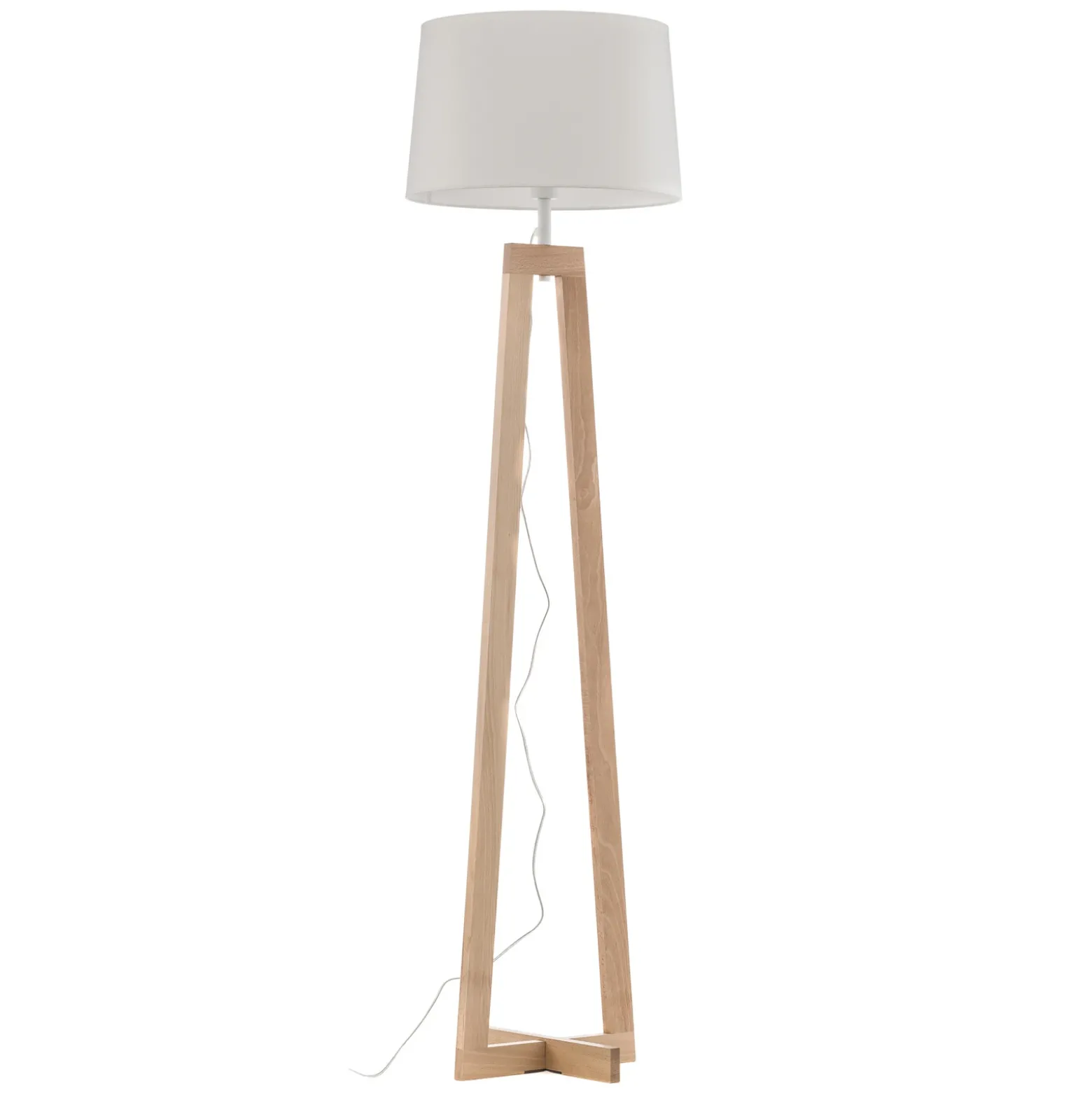 Lámpara de pie Sacha LS de madera y textil, blanco