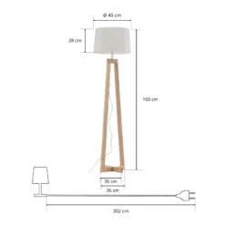 Lámpara de pie Sacha LS de madera y textil, blanco