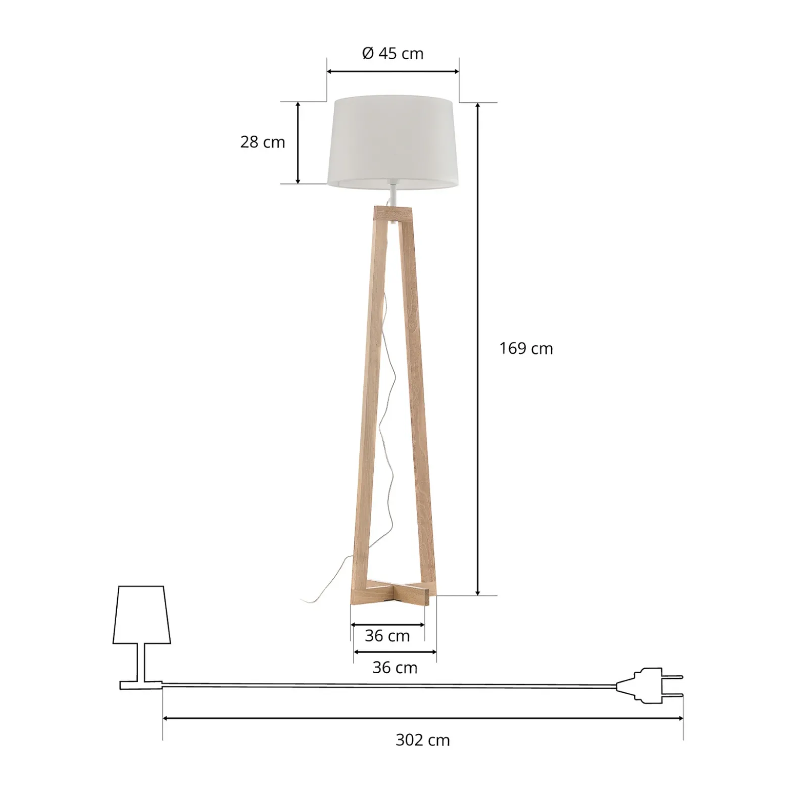 Lámpara de pie Sacha LS de madera y textil, blanco