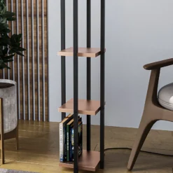 Lámpara de pie Shelf, negro/cobre, tela, altura 130 cm, E27