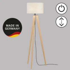 Lámpara de pie SHINE-WOOD, arena/negro/roble Altura 164 cm 3 x E27