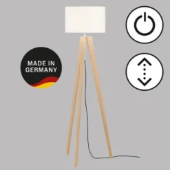 Lámpara de pie SHINE-WOOD, blanco/níquel/roble, altura 164 cm, 3 x E27