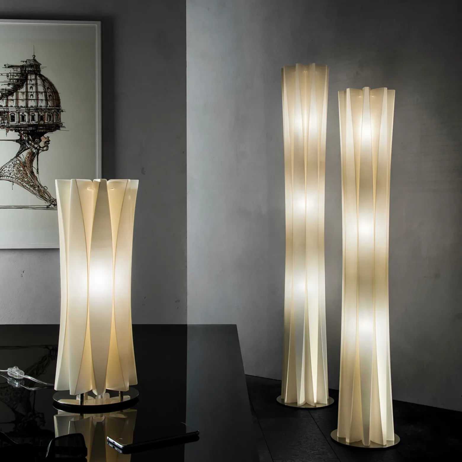Lámpara de pie Slamp Bach, altura 161 cm, dorada