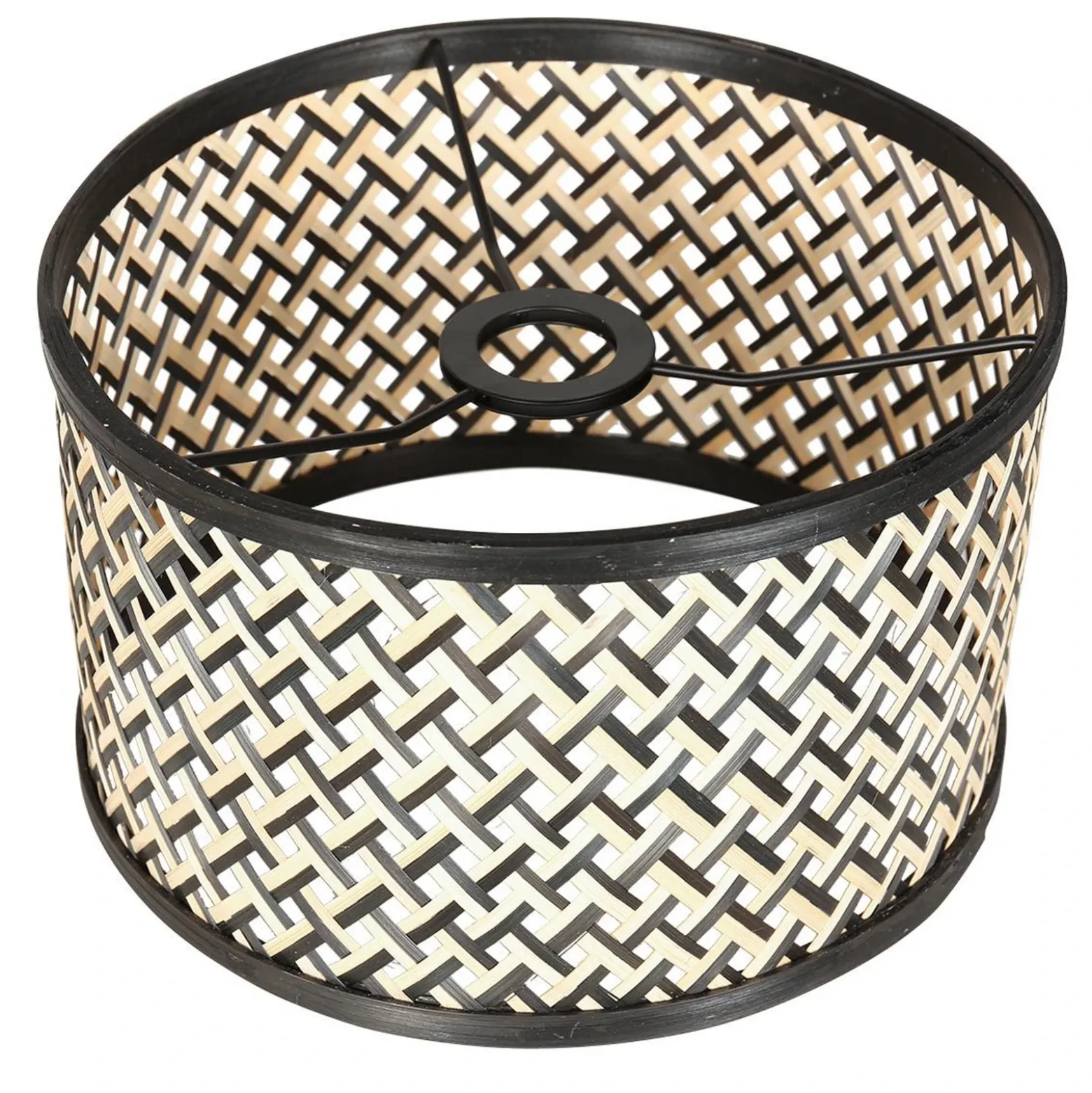 Lámpara de pie Stang, brazo de lectura LED, mimbre negro/natural