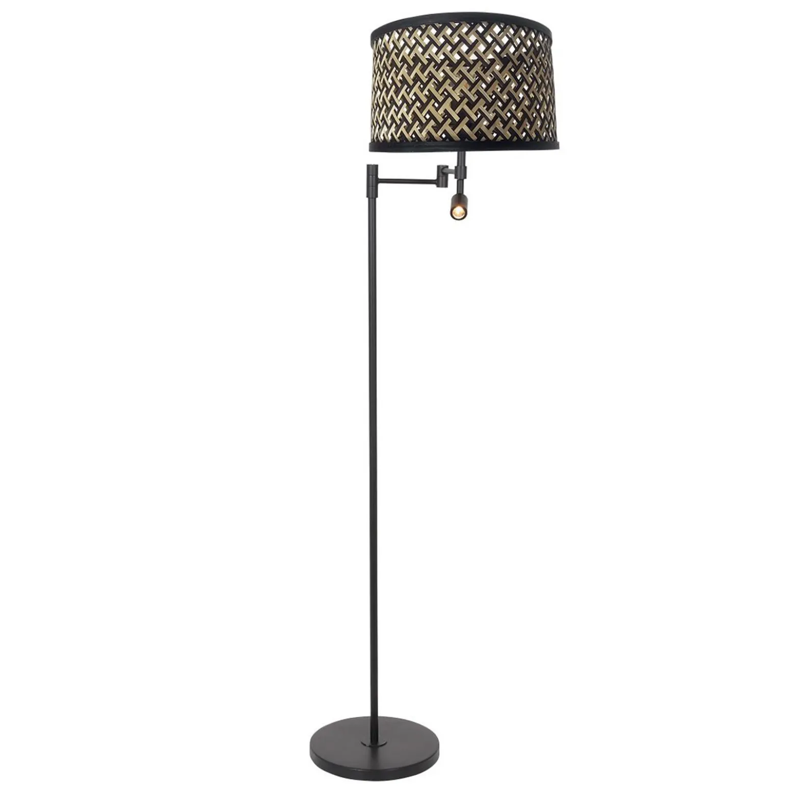 Lámpara de pie Stang, brazo de lectura LED, mimbre negro/natural