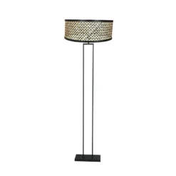 Lámpara de pie Stang, negra/pantalla trenzada negra/madera