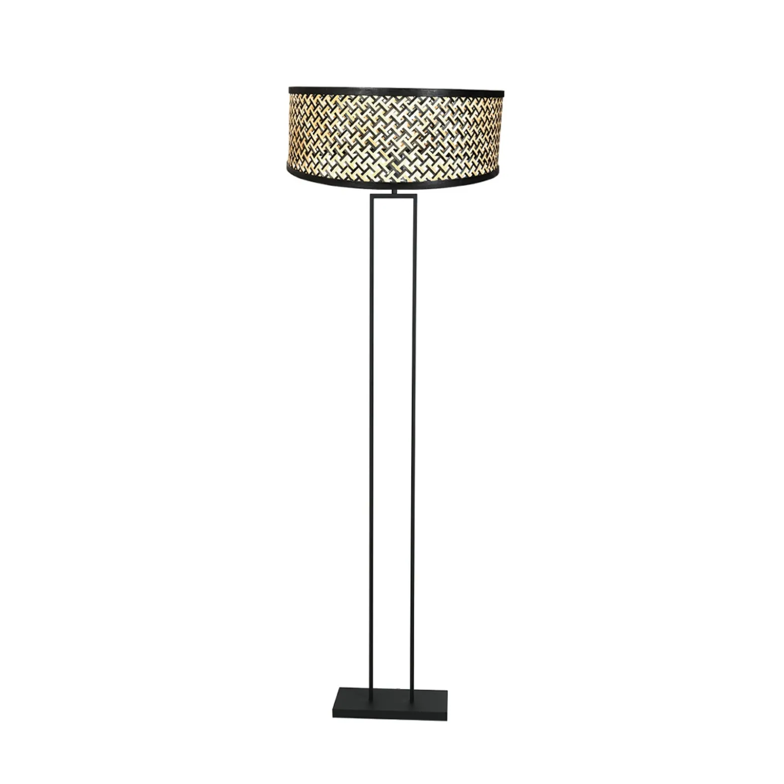 Lámpara de pie Stang, negra/pantalla trenzada negra/madera