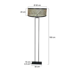Lámpara de pie Stang, negra/pantalla trenzada negra/madera