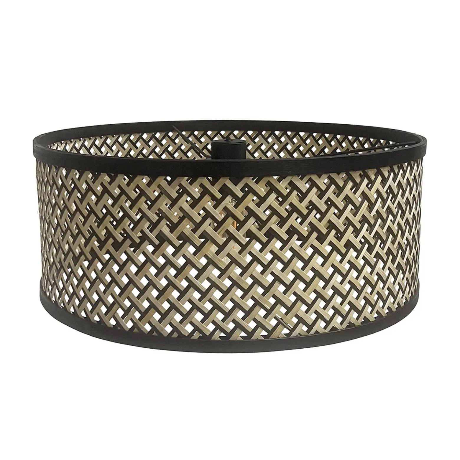 Lámpara de pie Stang, negra/pantalla trenzada negra/madera