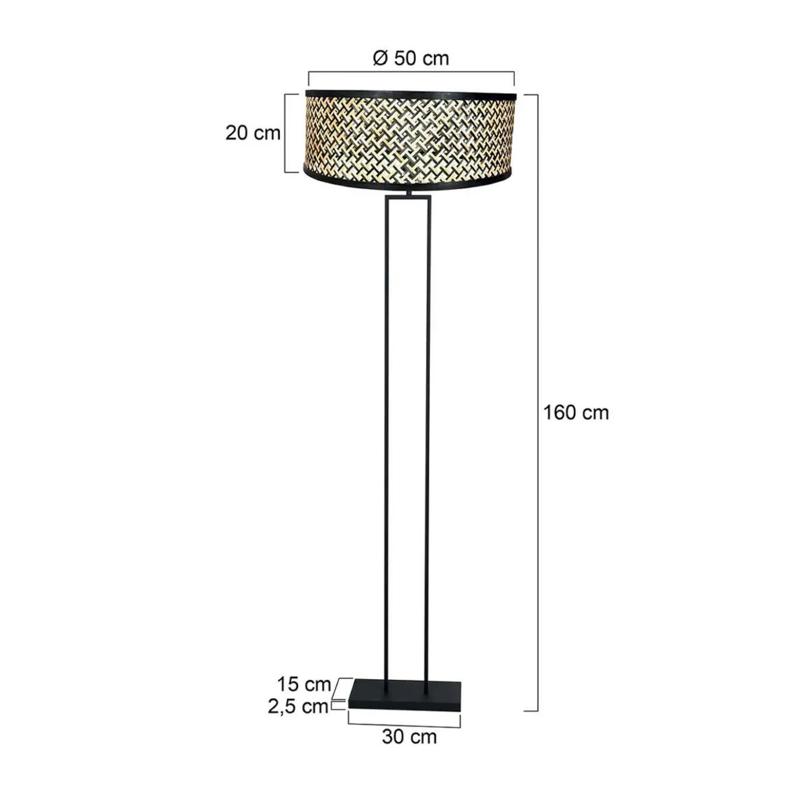 Lámpara de pie Stang, negra/pantalla trenzada negra/madera
