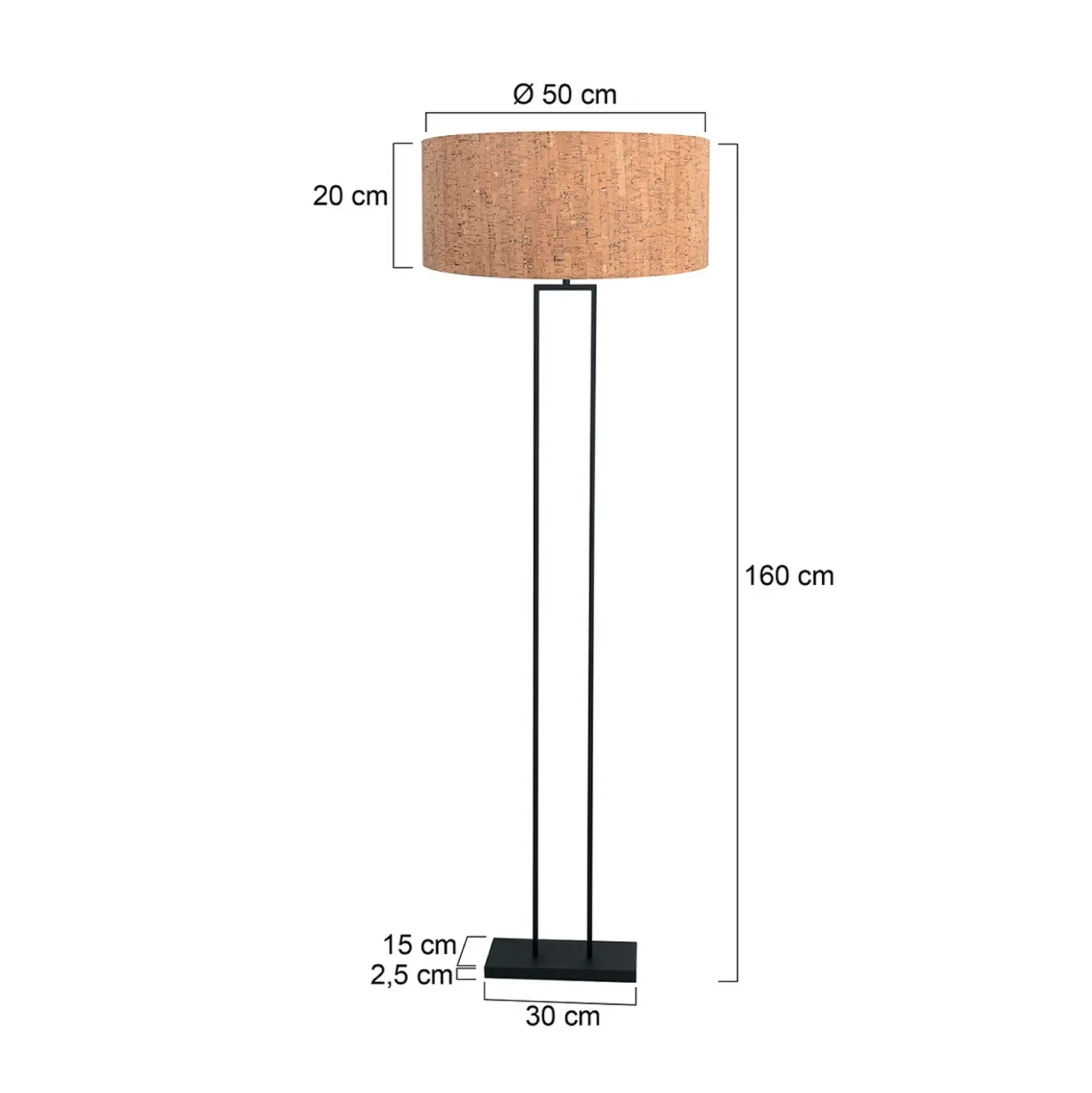 Lámpara de pie Stang, negro/marrón, altura 160 cm, corcho