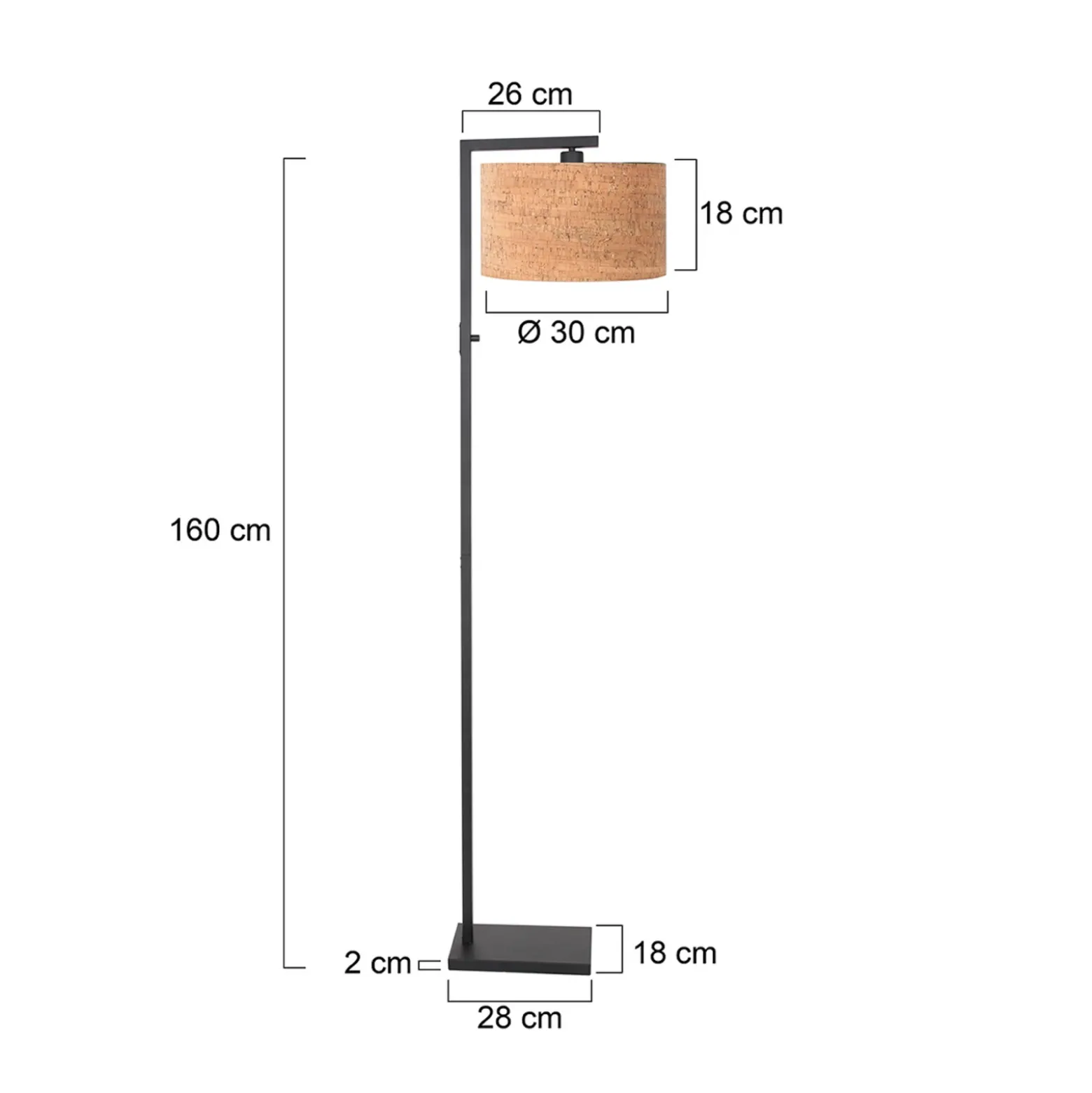 Lámpara de pie Stang, negro/marrón, altura 160 cm, corcho
