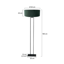 Lámpara de pie Stang, negro/terciopelo verde, altura 160 cm, E27