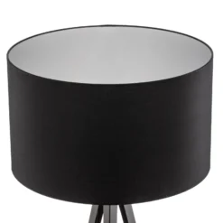 Lámpara de pie Tago, negra/plateada, de tres patas, 155 cm