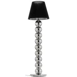Lámpara de pie textil Fulda, pantalla negra, base cromada