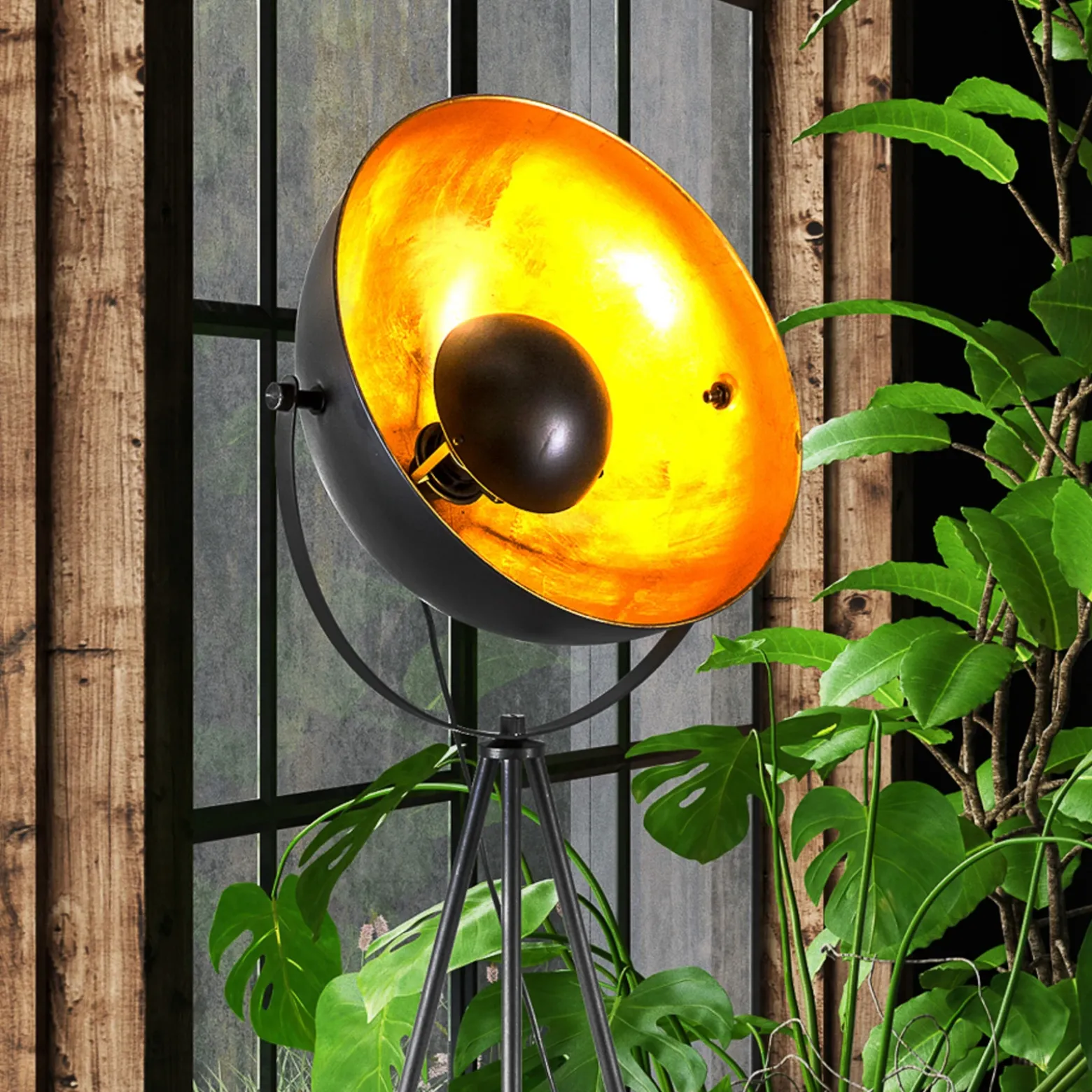 Lámpara de pie Timo, negro/dorado, metal, 153 cm de altura, E27