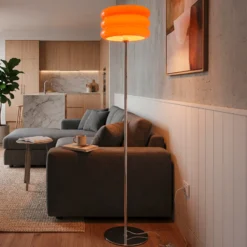 Lámpara de pie Tortora, naranja, cristal, metal, altura 153 cm, E27