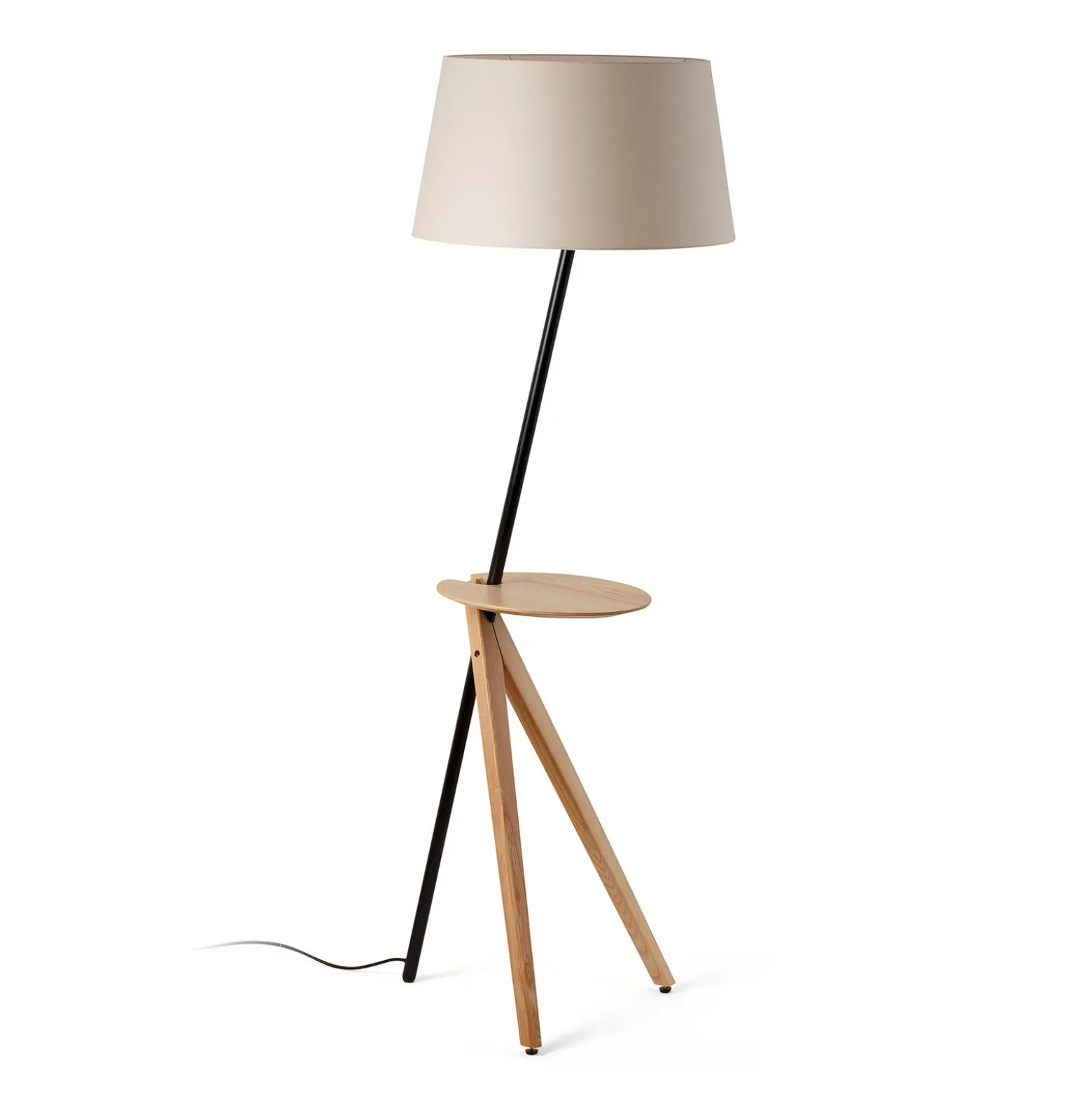 Lámpara de pie Treewood, fresno/beige, tela/madera, altura 175 cm