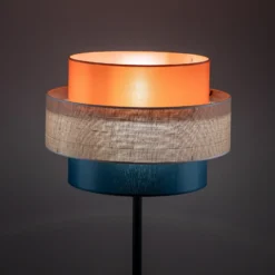 Lámpara de pie Trio, pantalla de yute, naranja/marrón natural/petróleo
