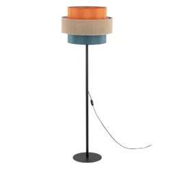 Lámpara de pie Trio, pantalla de yute, naranja/marrón natural/petróleo