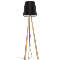 Lámpara de pie trípode Quitani Jata, madera chintz, negro