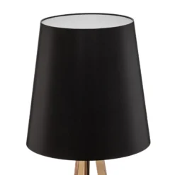 Lámpara de pie trípode Quitani Jata, madera chintz, negro