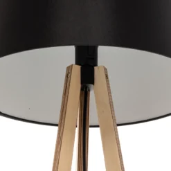 Lámpara de pie trípode Quitani Jata, madera chintz, negro