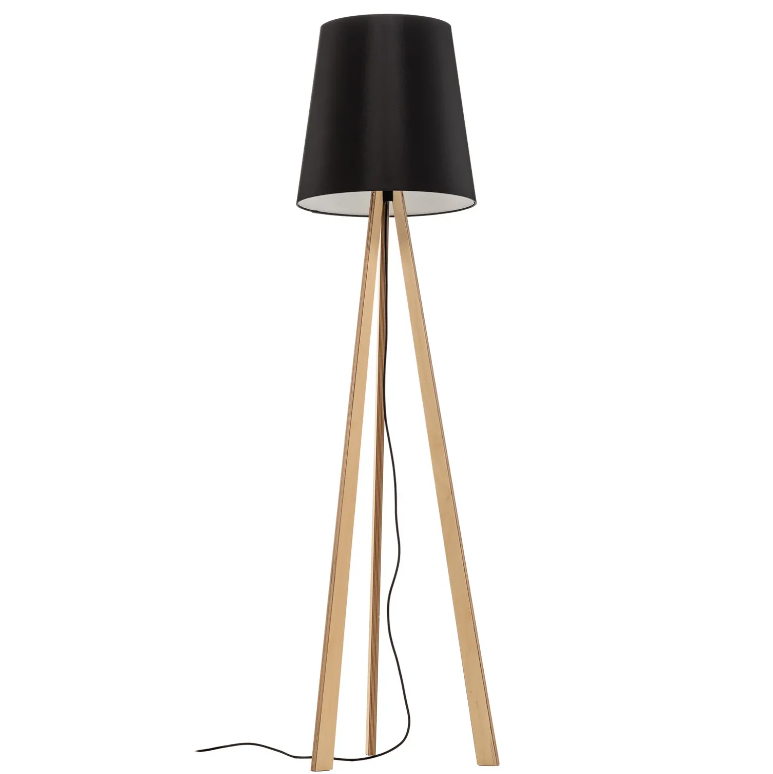 Lámpara de pie trípode Quitani Jata, madera chintz, negro