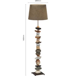Lámpara de pie Vera con pantalla de tela y decoración de piedra