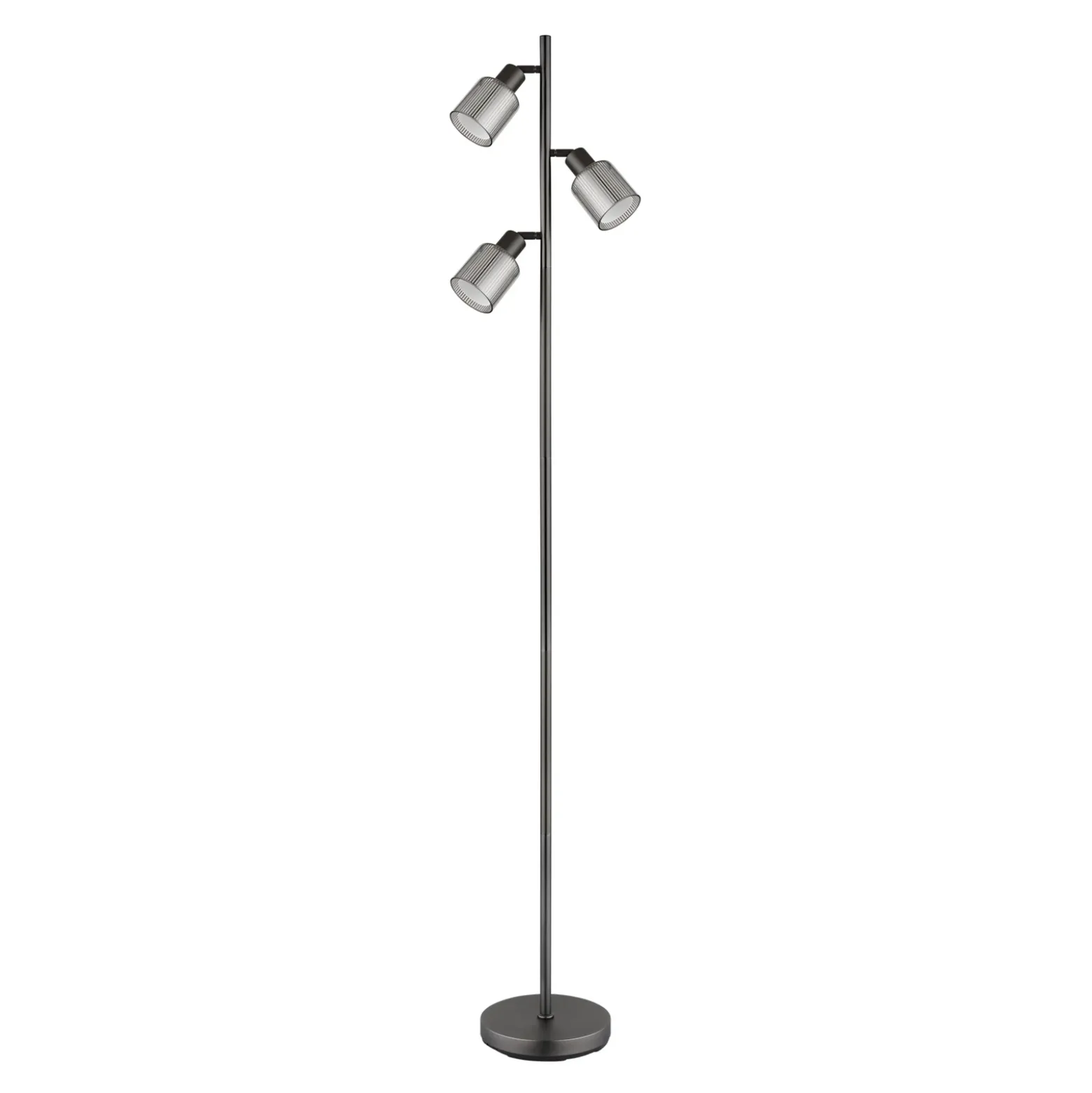 Lámpara de pie Villegas, negro/gris, cristal, 161 cm, 3 pantallas, E14