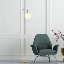 Lámpara de pie Viran, oro antiguo, cristal, altura 146 cm, E14