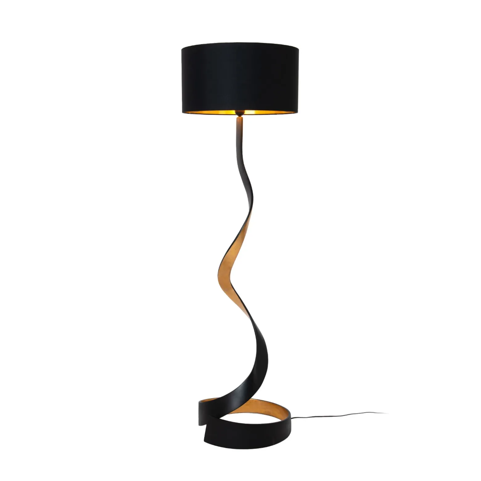 Lámpara de pie Vortice, negro/oro, altura 157 cm, hierro