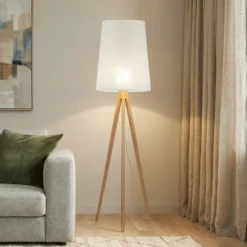 Lámpara de pie Walz, color crema, madera, altura 175 cm, E27