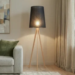 Lámpara de pie Walz, negra, madera, altura 175 cm, E27