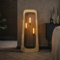 Lámpara de pie Woodframe, 3 luces, madera de mango, natural