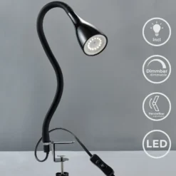Lámpara de pinza Lauri, negra, atenuable en 3 niveles, LED GU10 3.000 K