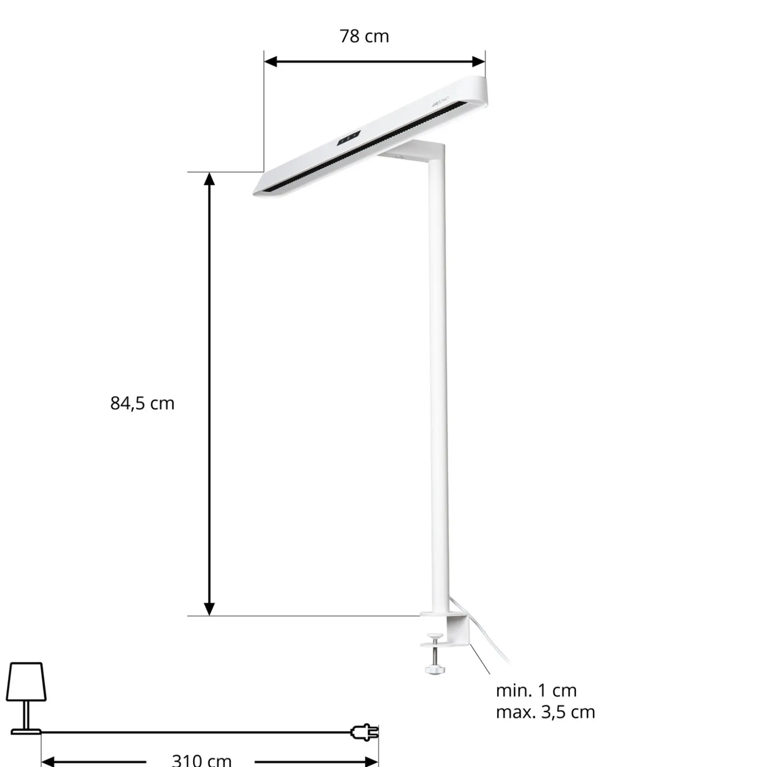 Lámpara de pinza LED Arcchio Shax, blanca, con sensor, atenuable, 4.000 K