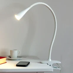 Lámpara de pinza LED Baris de Lindby, blanca, altura 44 cm, 3000K