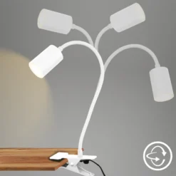 Lámpara de pinza LED Fleks, blanca, flexible, de metal