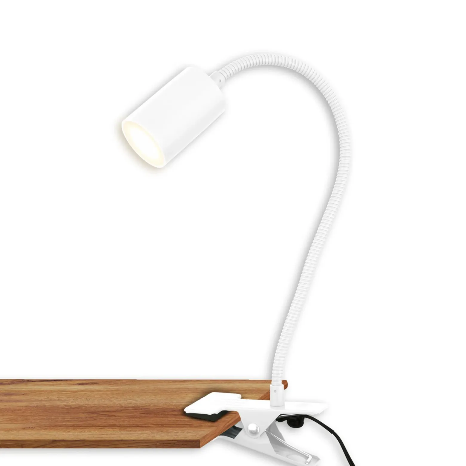 Lámpara de pinza LED Fleks, blanca, flexible, de metal