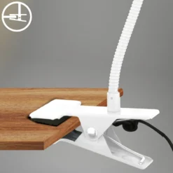 Lámpara de pinza LED Fleks, blanca, flexible, de metal