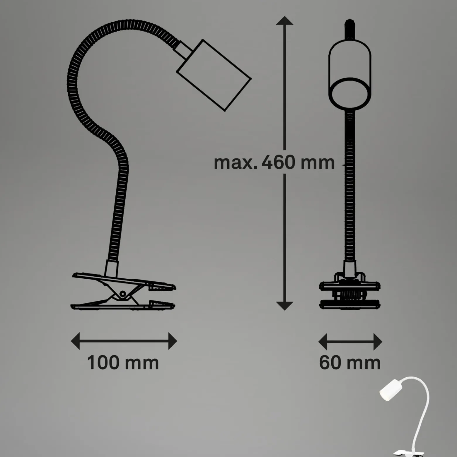 Lámpara de pinza LED Fleks, blanca, flexible, de metal