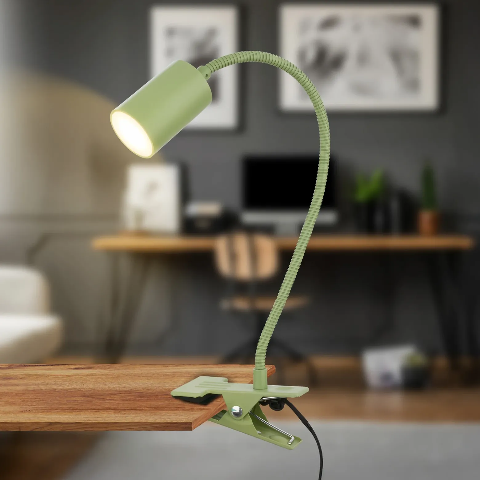 Lámpara de pinza LED Fleks, verde claro, flexible, metal